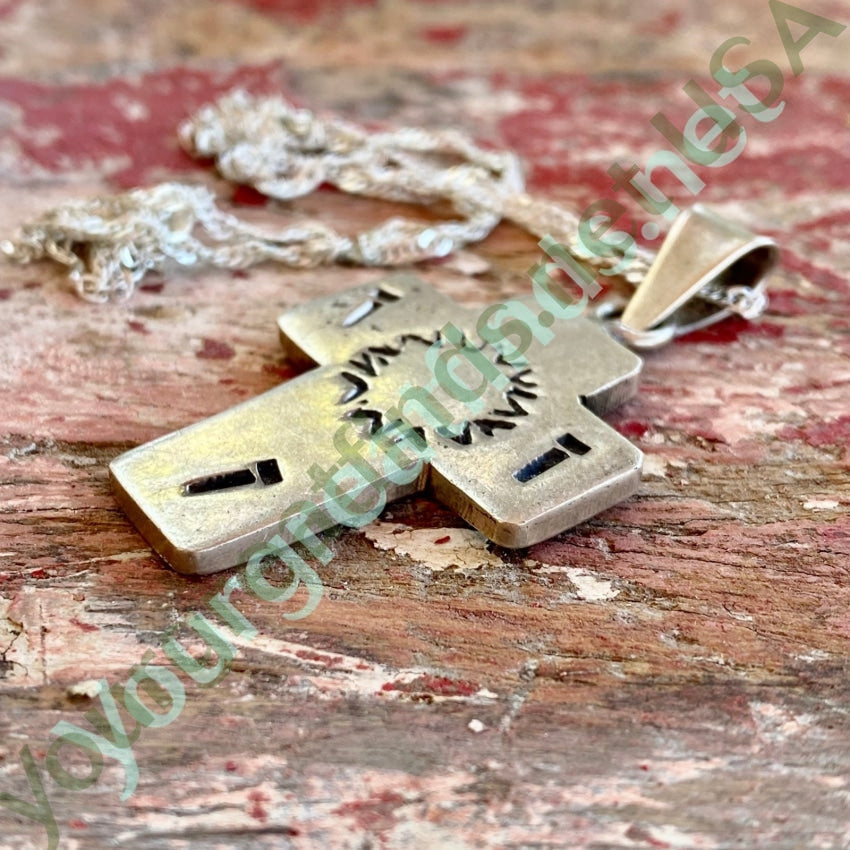 Stamp Decorated Solid Sterling Silver Holy Cross Necklace Mexico Yourgreatfinds