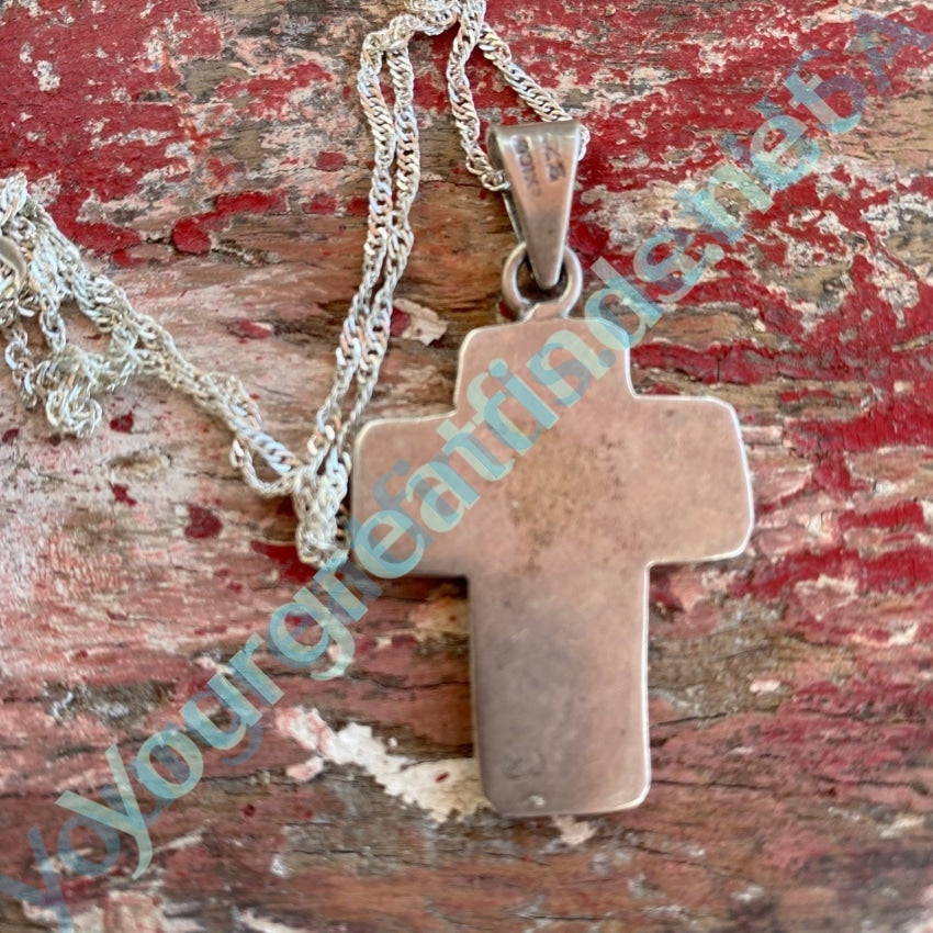Stamp Decorated Solid Sterling Silver Holy Cross Necklace Mexico Yourgreatfinds