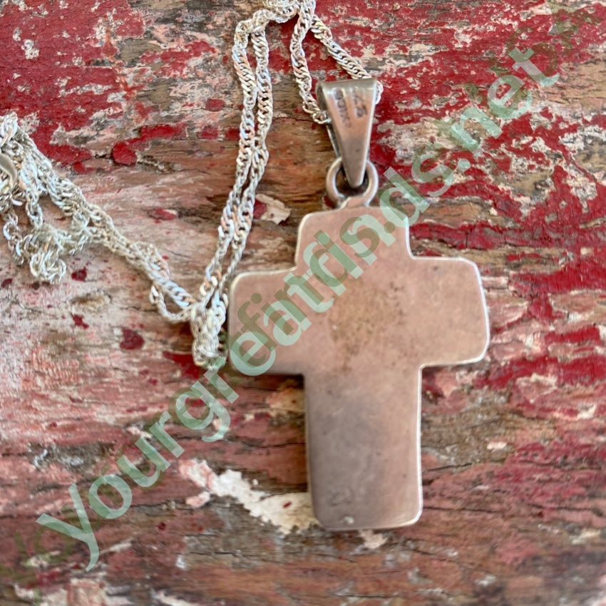 Stamp Decorated Solid Sterling Silver Holy Cross Necklace Mexico Yourgreatfinds