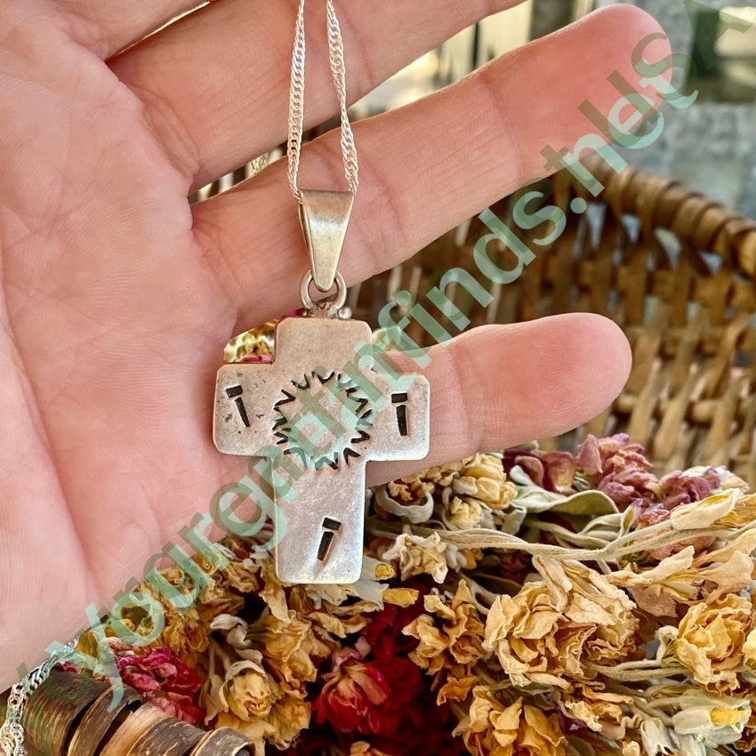 Stamp Decorated Solid Sterling Silver Holy Cross Necklace Mexico Yourgreatfinds