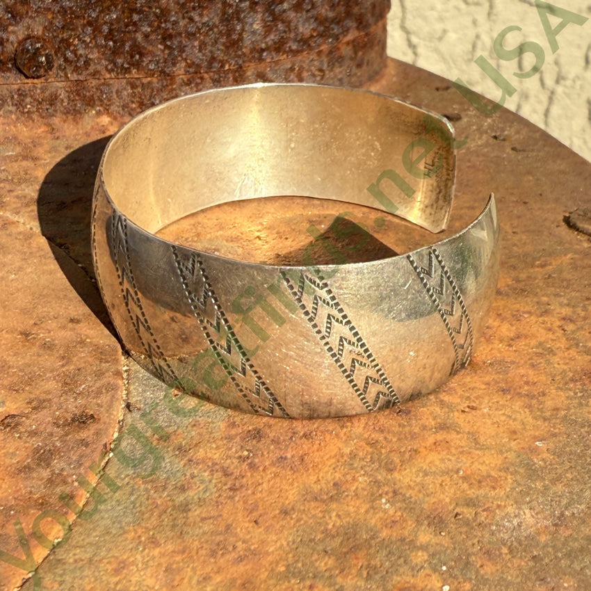 Stamp Decorated Sterling Silver Cuff Bracelet Helen Long Navajo bracelet