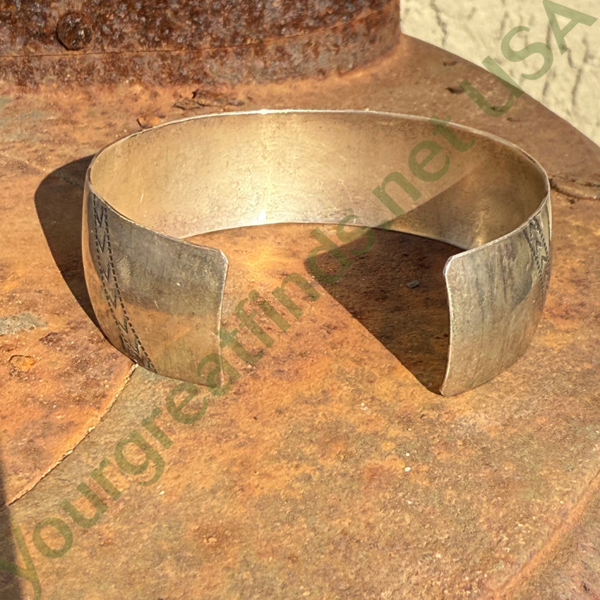 Stamp Decorated Sterling Silver Cuff Bracelet Helen Long Navajo bracelet