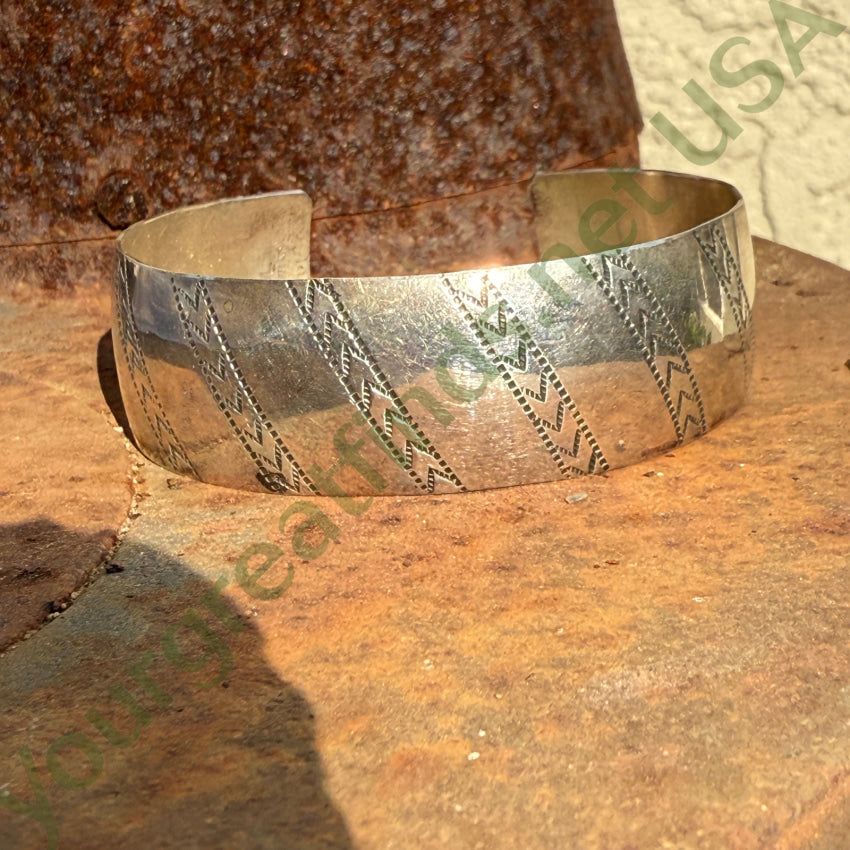Stamp Decorated Sterling Silver Cuff Bracelet Helen Long Navajo bracelet