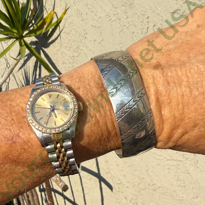 Stamp Decorated Sterling Silver Cuff Bracelet Helen Long Navajo bracelet