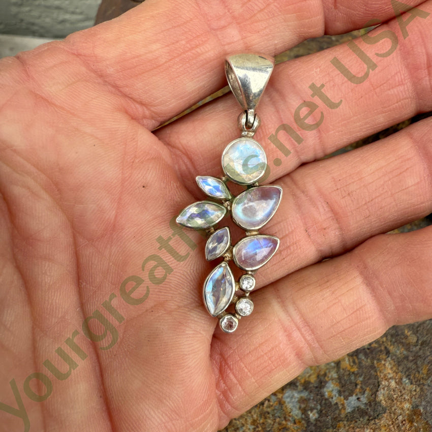 Starborn Sterling Silver & Rainbow Moonstone Cluster Pendant pendant