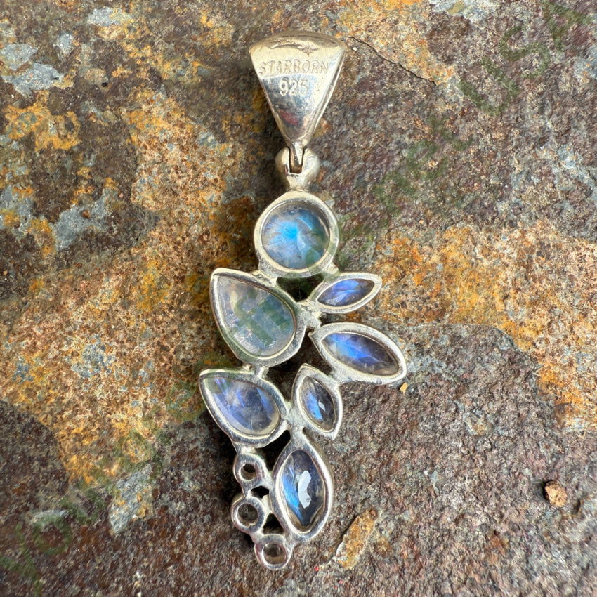 Starborn Sterling Silver & Rainbow Moonstone Cluster Pendant pendant