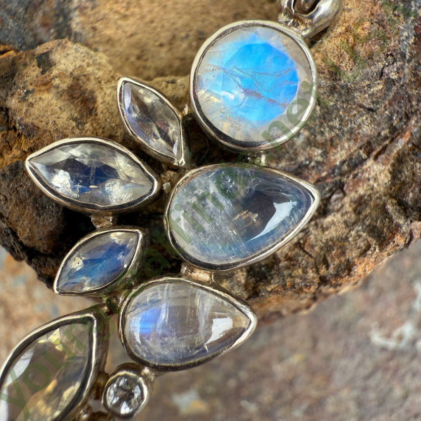 Starborn Sterling Silver & Rainbow Moonstone Cluster Pendant pendant