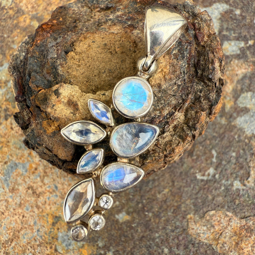 Starborn Sterling Silver & Rainbow Moonstone Cluster Pendant pendant
