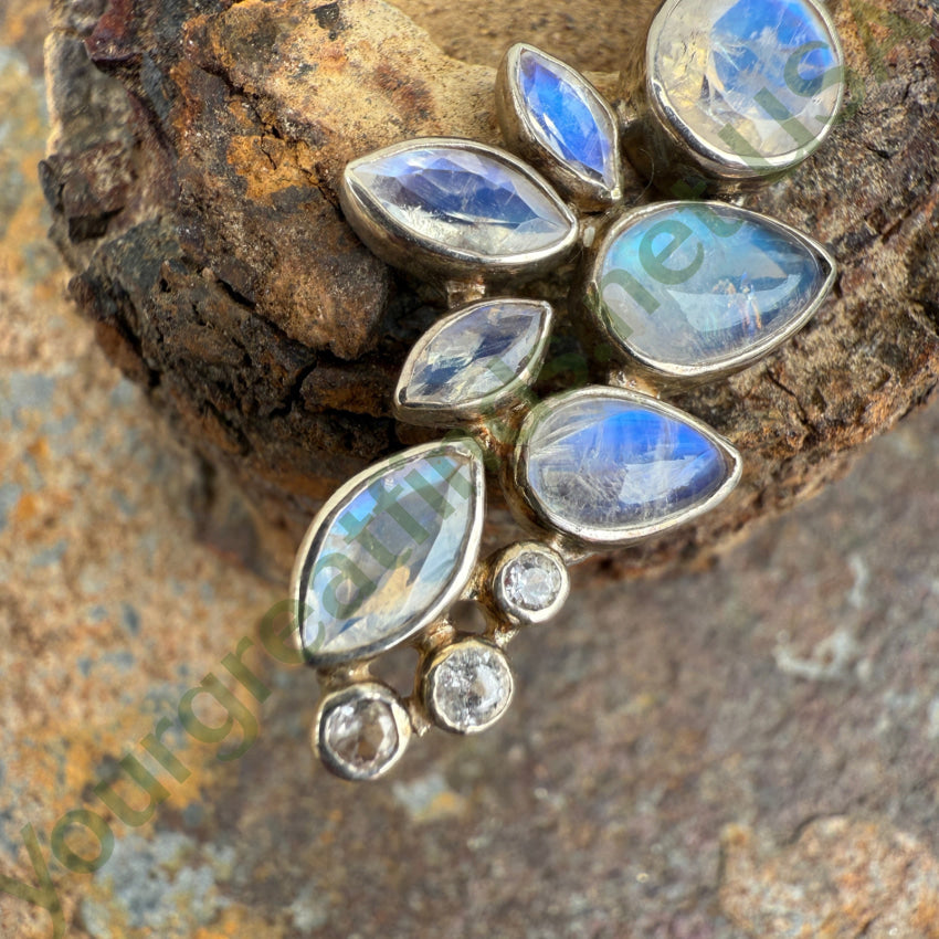 Starborn Sterling Silver & Rainbow Moonstone Cluster Pendant pendant