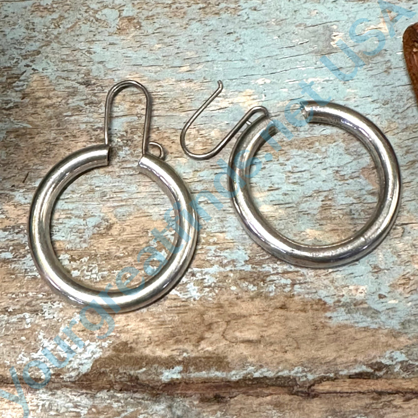 Sterling Silver 1 1/8 Hoop Pierced Earrings