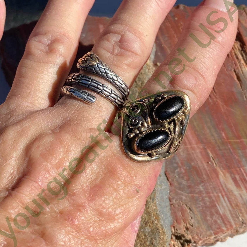 Sterling Silver 12K Gf Onyx Ring Sz 11 3/4 Justin Morris Navajo