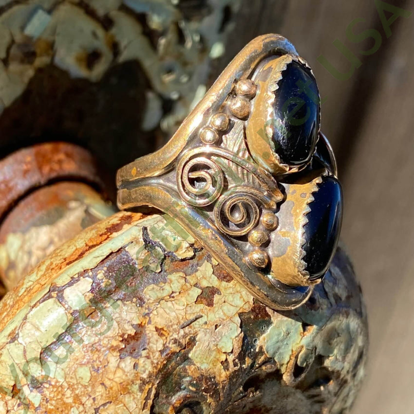 Sterling Silver 12K Gf Onyx Ring Sz 11 3/4 Justin Morris Navajo