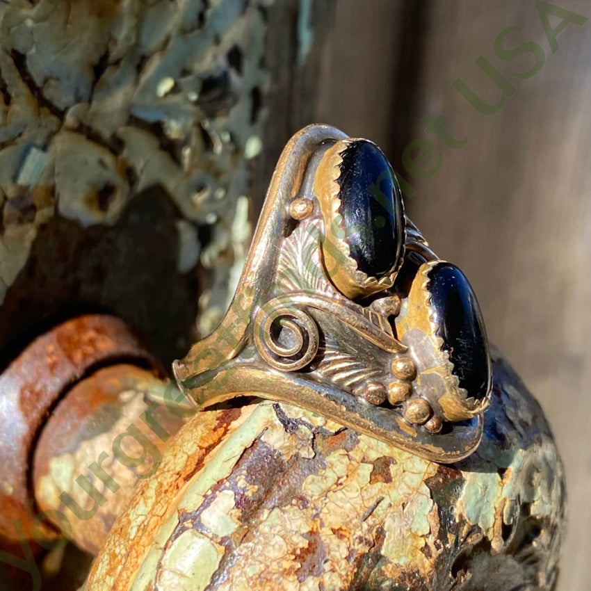 Sterling Silver 12K Gf Onyx Ring Sz 11 3/4 Justin Morris Navajo