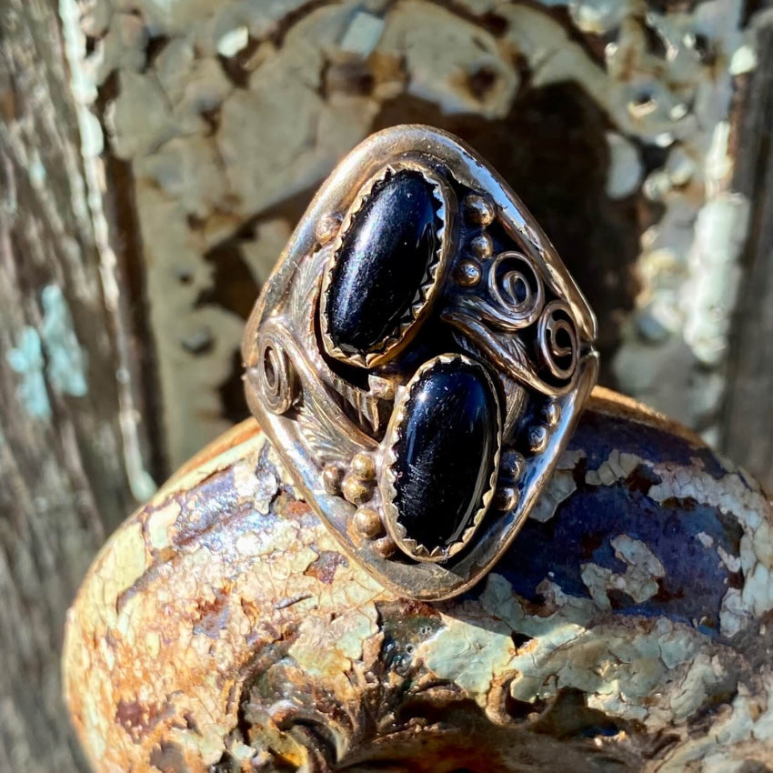 Sterling Silver 12K Gf Onyx Ring Sz 11 3/4 Justin Morris Navajo