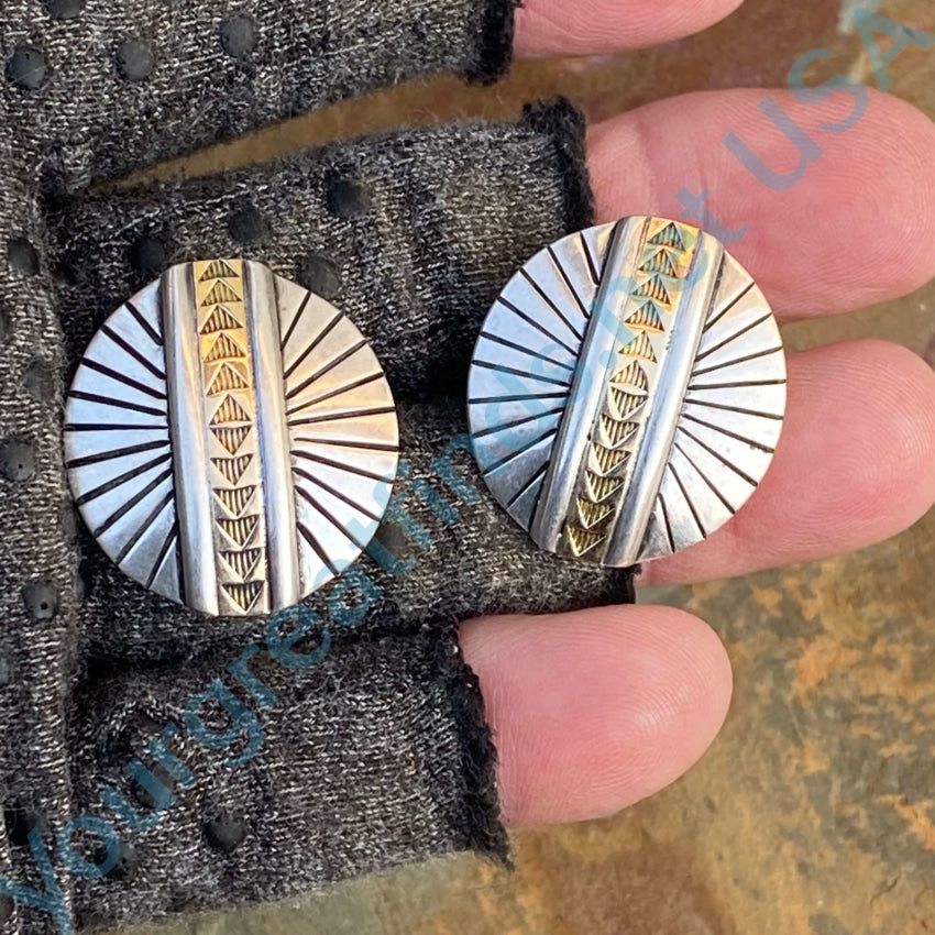 Sterling Silver 14K Yellow Gold Navajo Pierced Earrings
