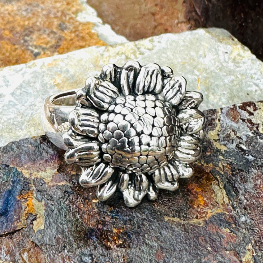 Sterling Silver 3-D Sunflower Ring 9.5 Ring