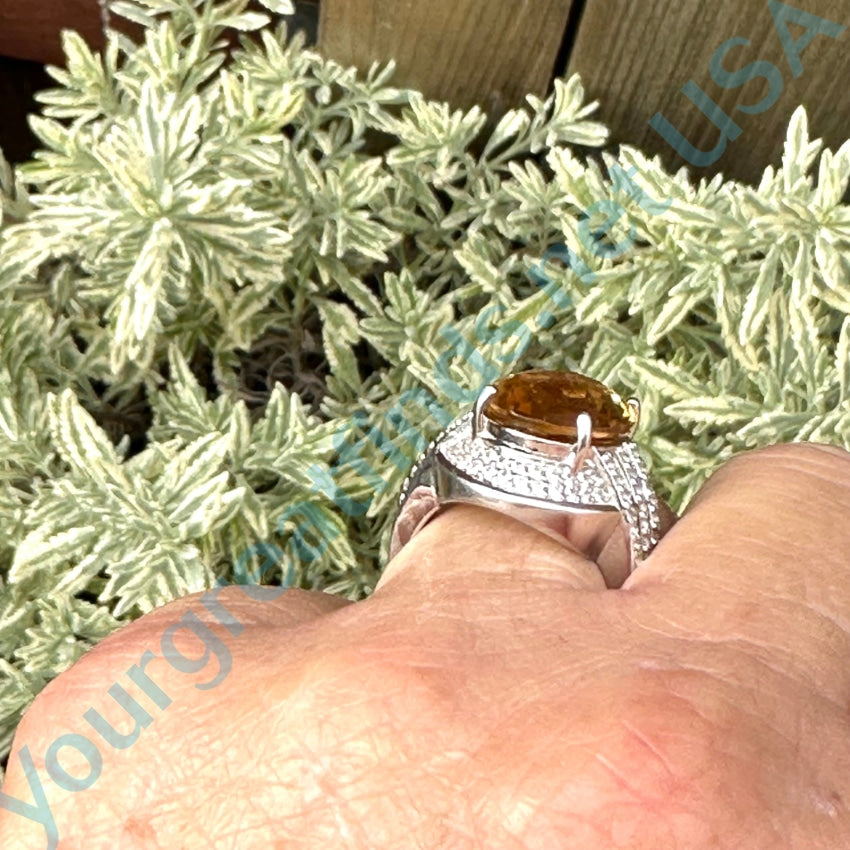 Sterling Silver 7 Carat Golden Citrine White Topaz Ring Size 7.25