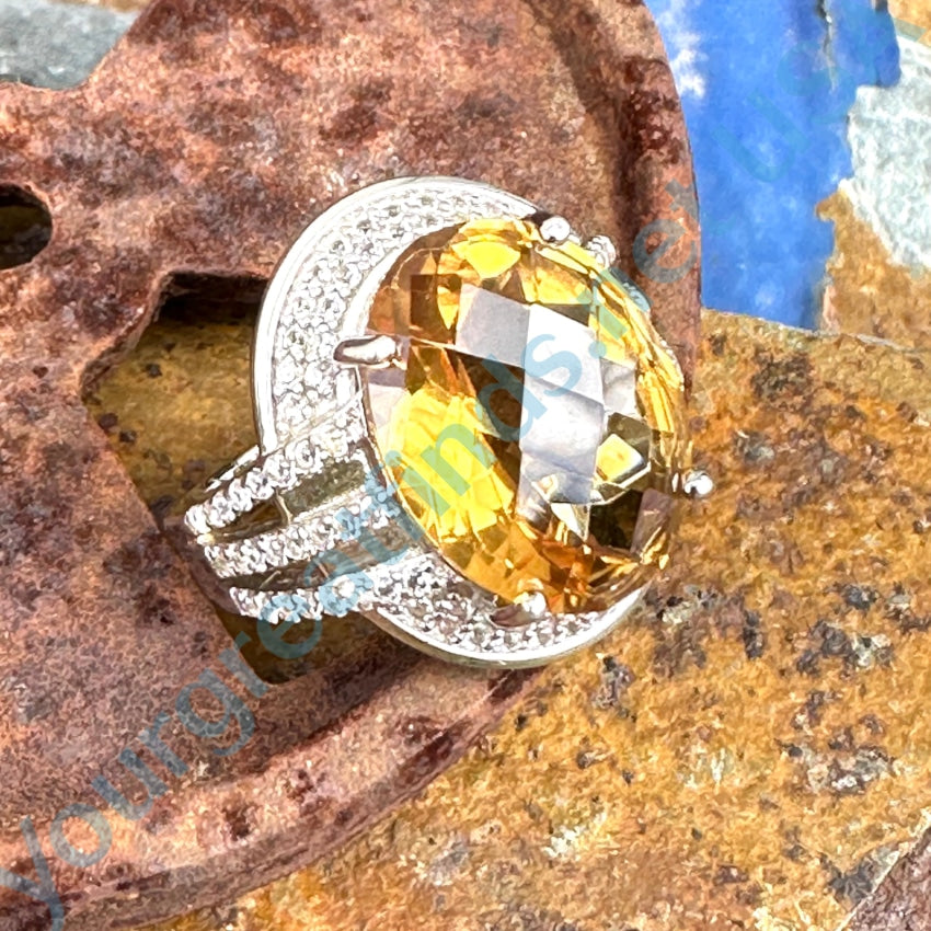 Citrine and White Topaz Sterling Silver Halo Engagement Ring - Etsy