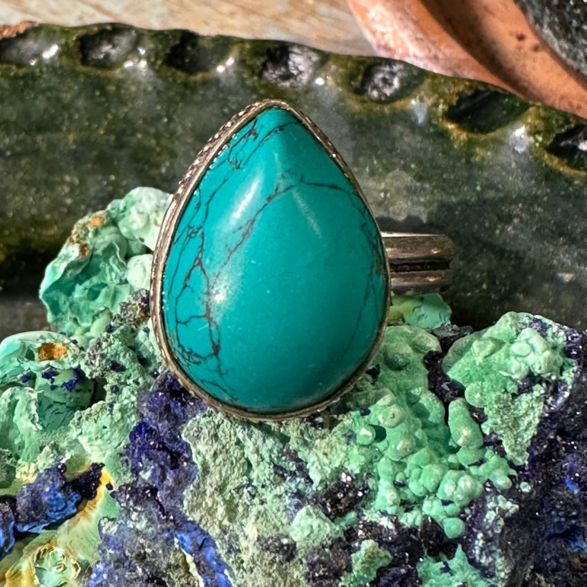 Sterling Silver Adjustable Ring Faux Turquoise Vintage