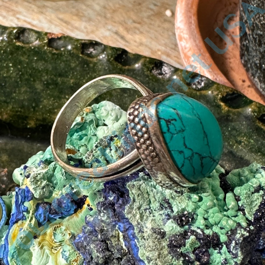 Sterling Silver Adjustable Ring Faux Turquoise Vintage