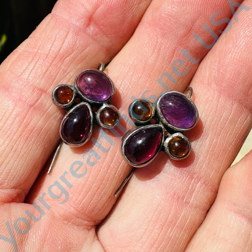 Sterling Silver Amethyst Garnet & Citrine Pierced Earrings Earrings