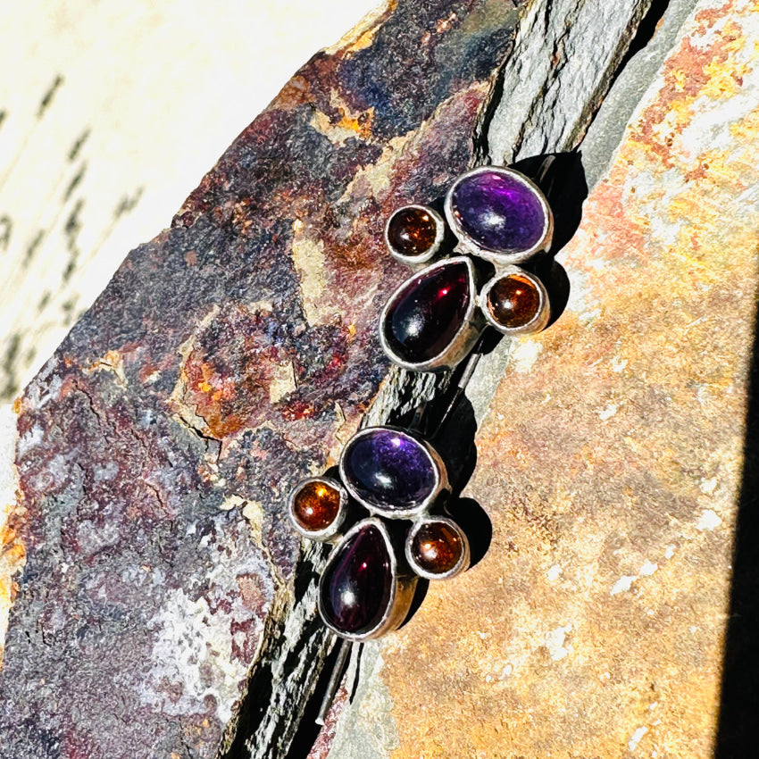 Sterling Silver Amethyst Garnet & Citrine Pierced Earrings Earrings