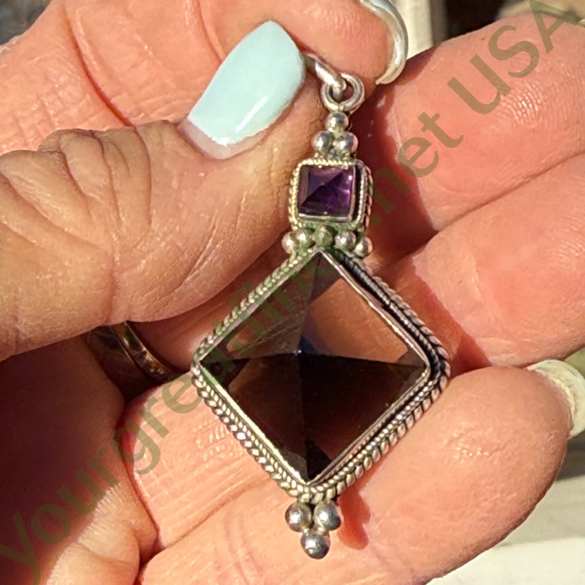 Sterling Silver Amethyst & Pyramid Smoky Citrine Pendant pendant