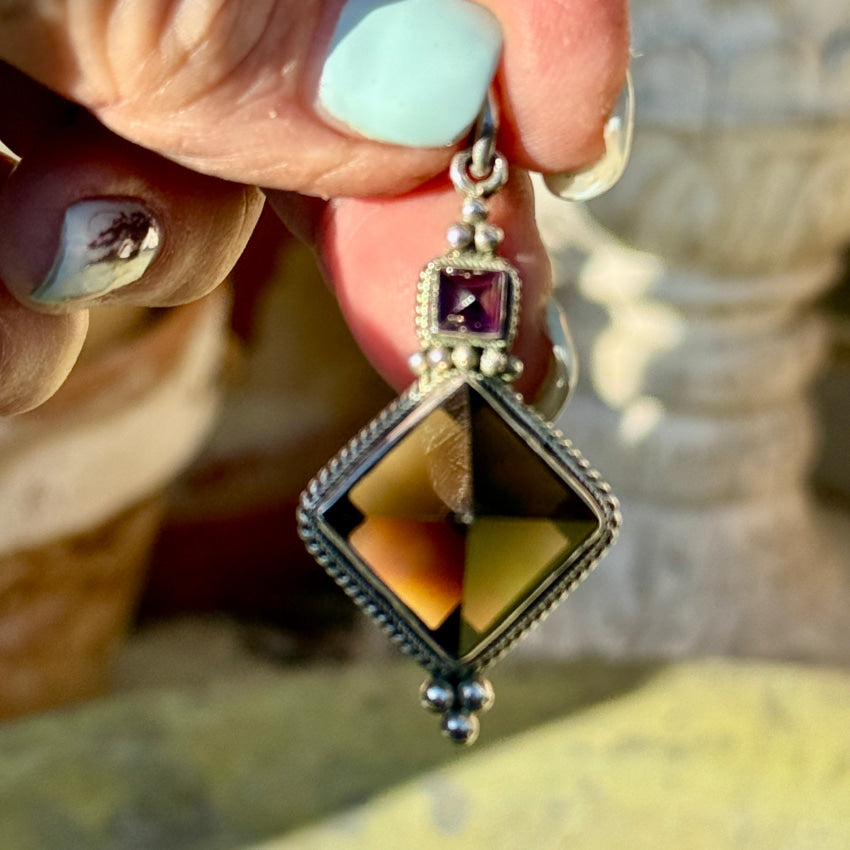 Sterling Silver Amethyst & Pyramid Smoky Citrine Pendant pendant
