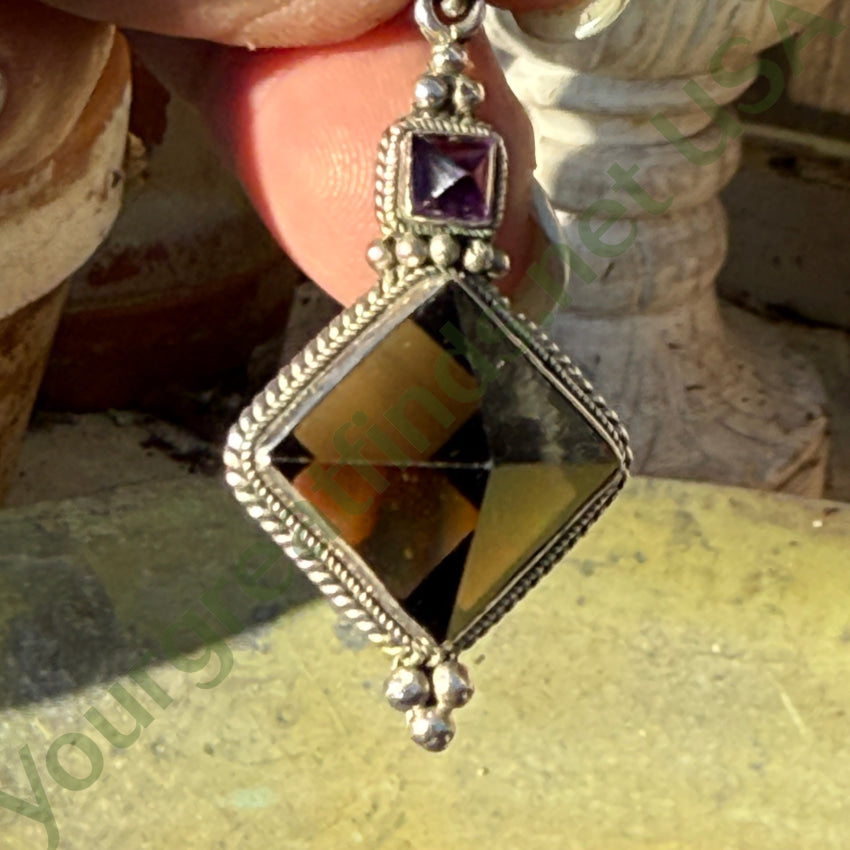 Sterling Silver Amethyst & Pyramid Smoky Citrine Pendant pendant
