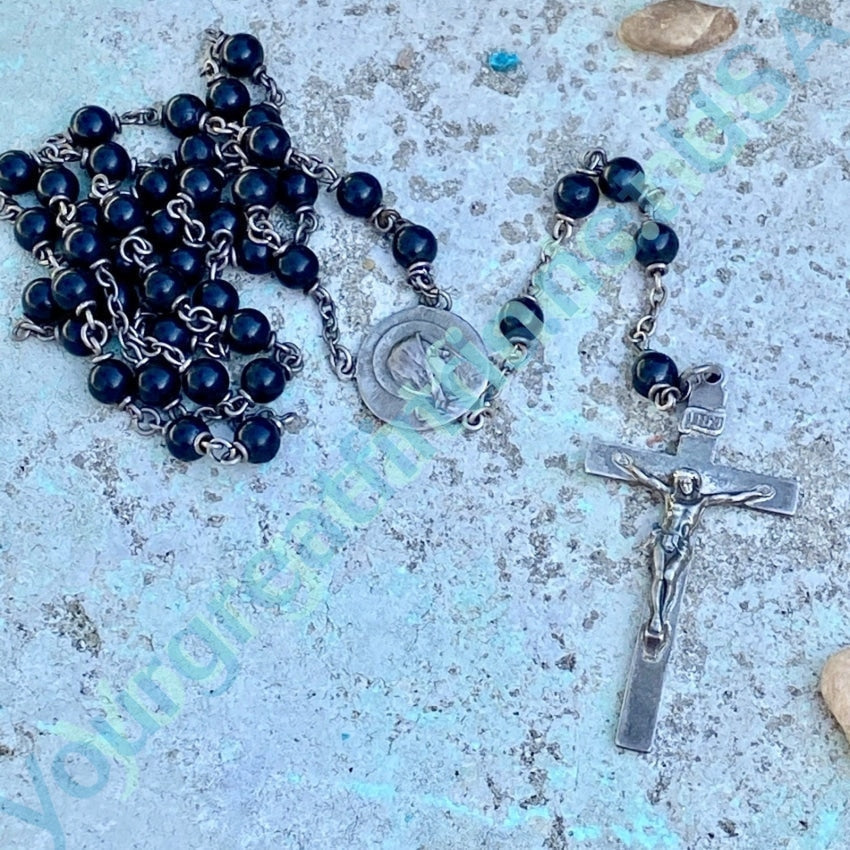 Sterling Silver and Black Bead Rosary Yourgreatfinds