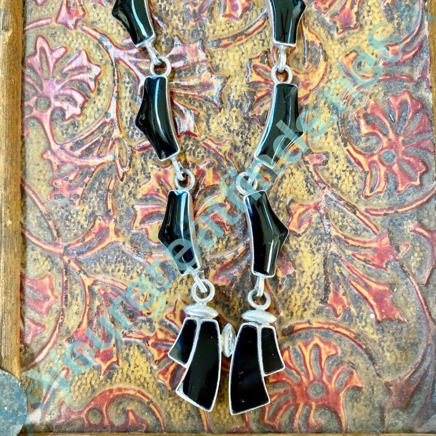 Sterling Silver and Black Enamel Necklace Mexico Yourgreatfinds