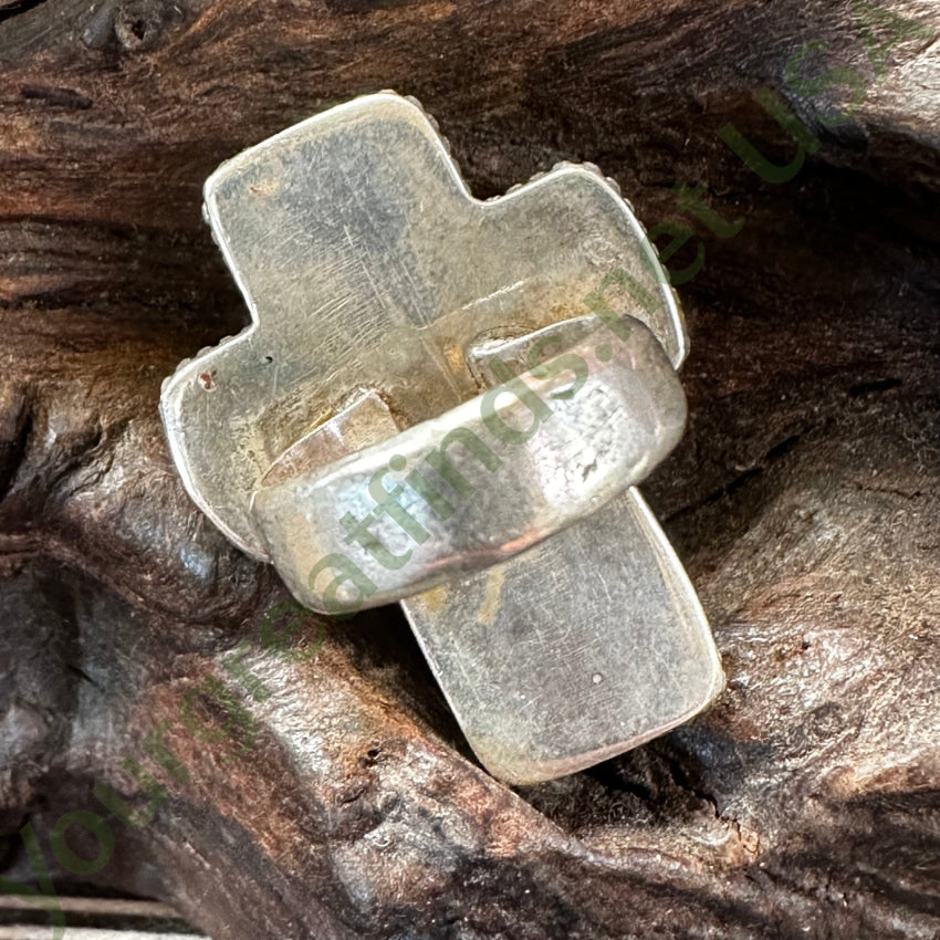 Sterling Silver Apple Green Gaspeite Holy Cross & Heart Ring 5.25 Ring