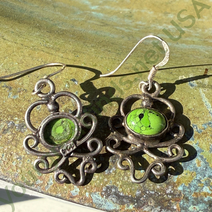 Sterling Silver Apple Green Gaspeite Pierced Earrings earrings
