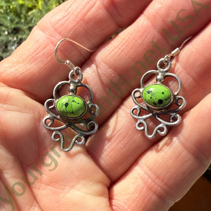 Sterling Silver Apple Green Gaspeite Pierced Earrings earrings