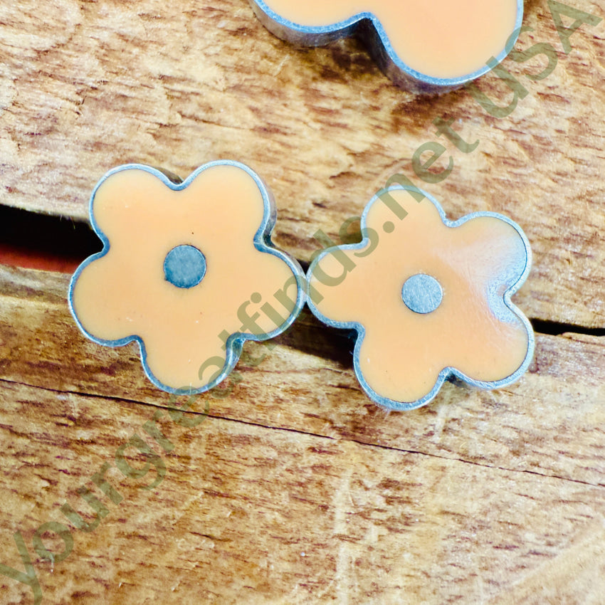 Sterling Silver & Apricot Enamel Flower Necklace Pierced Post Earring Set necklace earring set