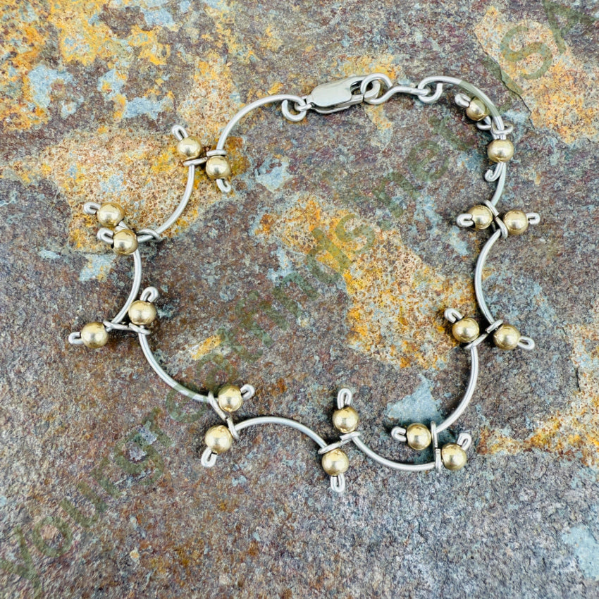Sterling Silver Bar Bracelet Gold Beads bracelet