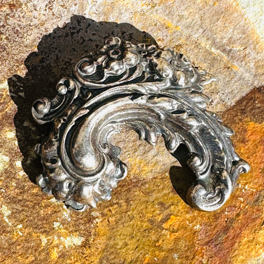 Sterling Silver Baroque Style Heavy Pin Brooch