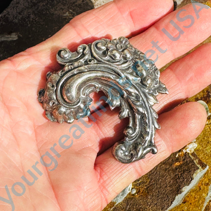 Sterling Silver Baroque Style Heavy Pin Brooch