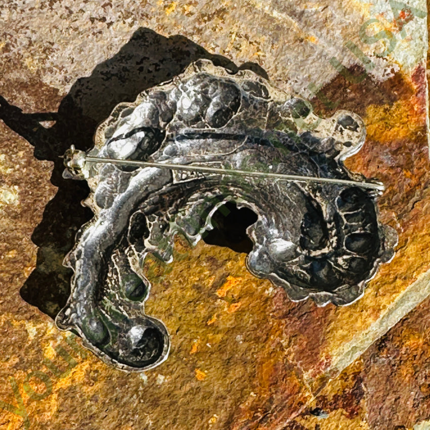 Sterling Silver Baroque Style Heavy Pin Brooch