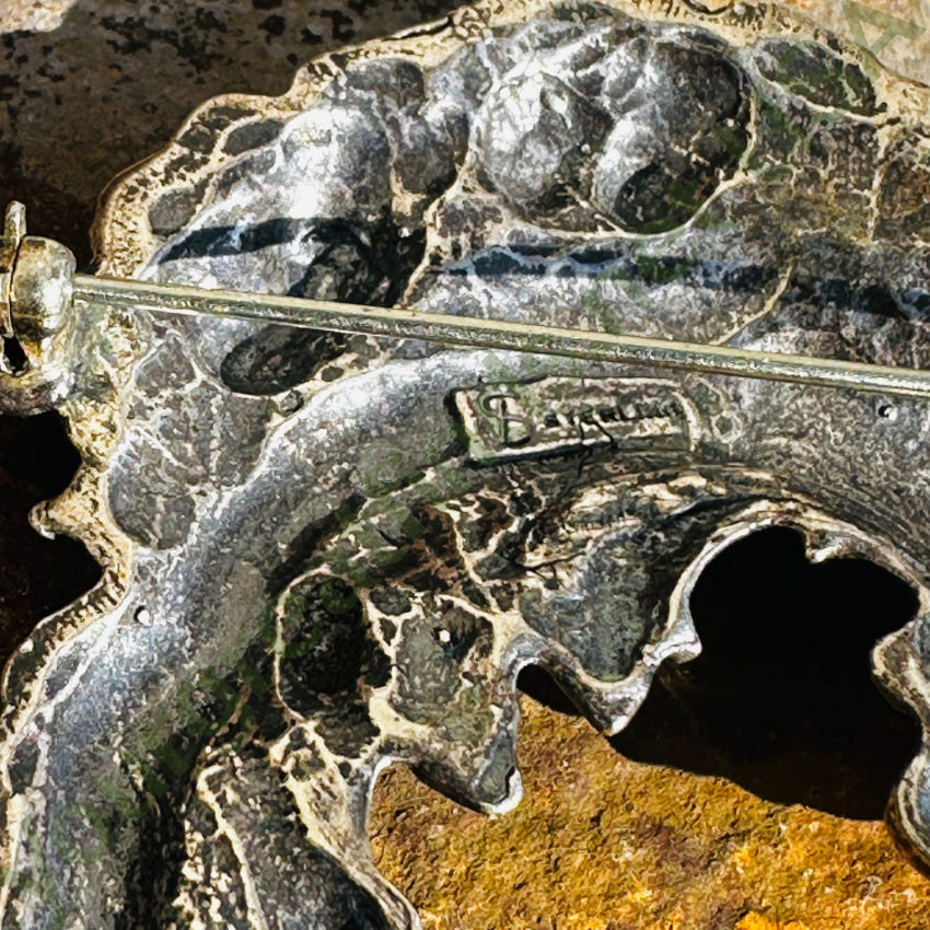 Sterling Silver Baroque Style Heavy Pin Brooch