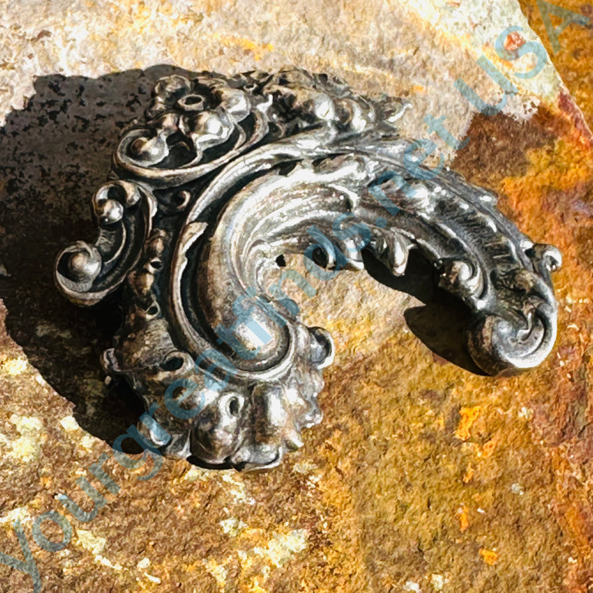 Sterling Silver Baroque Style Heavy Pin Brooch