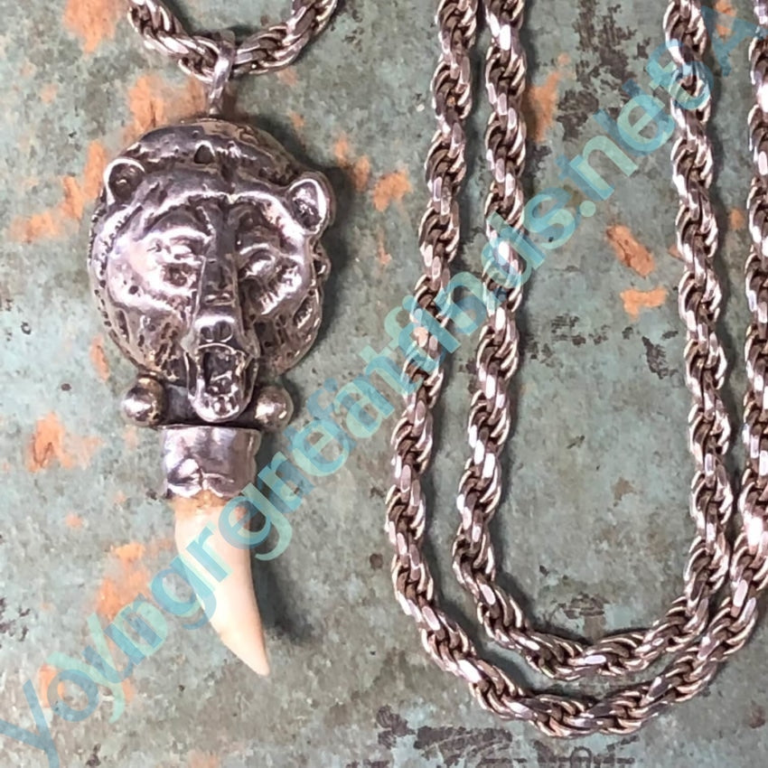 Sterling Silver Bear Pendant Chain Necklace Dean Brown Navajo Yourgreatfinds