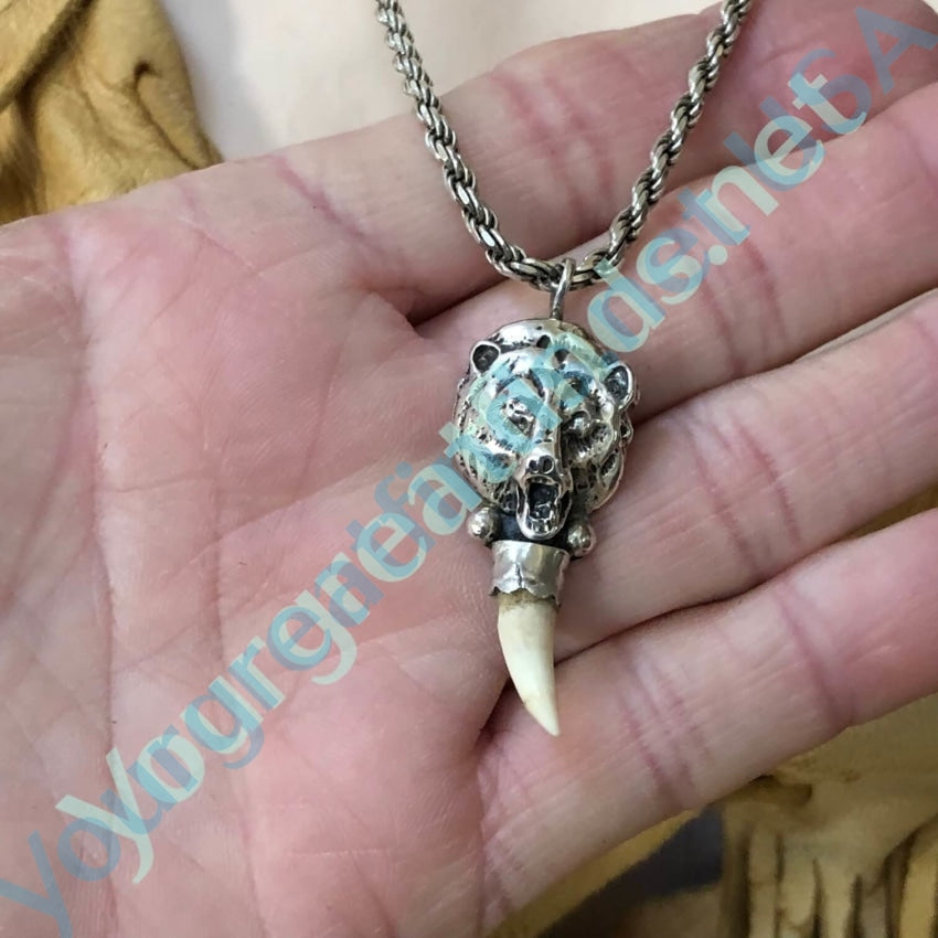 Sterling Silver Bear Pendant Chain Necklace Dean Brown Navajo Yourgreatfinds