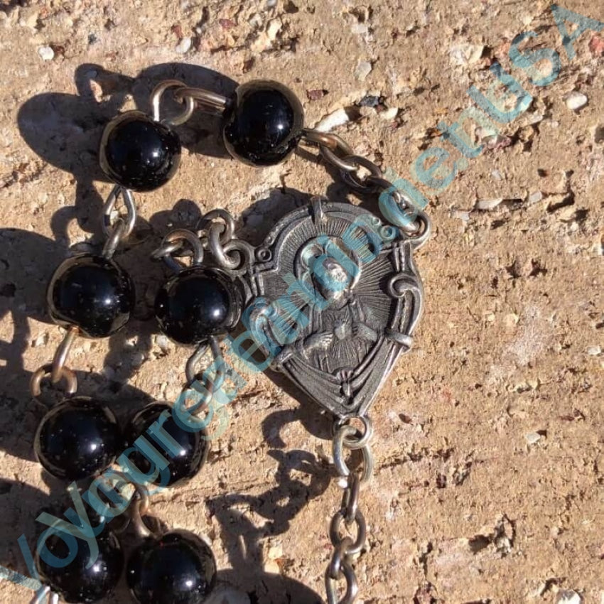 Sterling Silver Black Glass Bead Rosary Vintage Yourgreatfinds