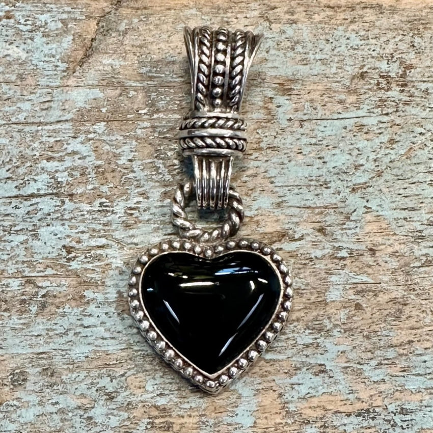 Sterling Silver Black Heart Enhancer Pendant