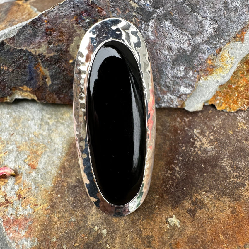 Sterling Silver & Black Onyx Long Ring Dominique Dinouart Mexico Ddd 9.5 Ring