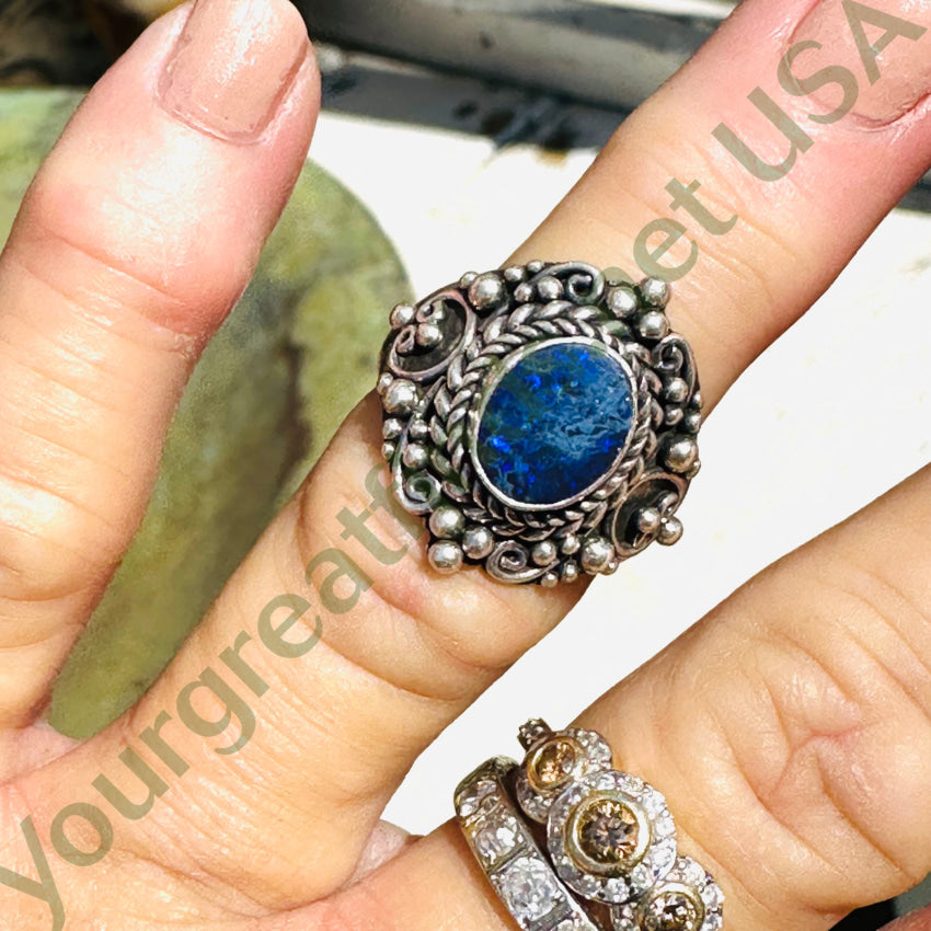 Sterling Silver & Black Opal Ring Size 5.75 Ring