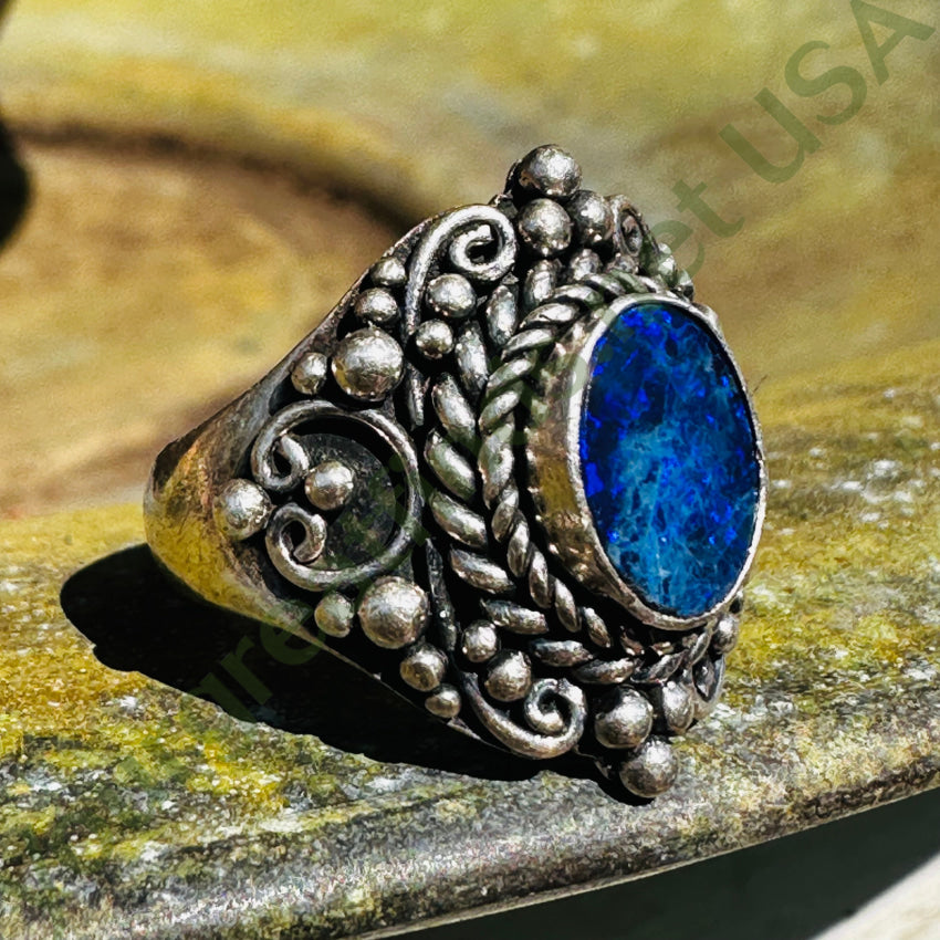 Sterling Silver & Black Opal Ring Size 5.75 Ring