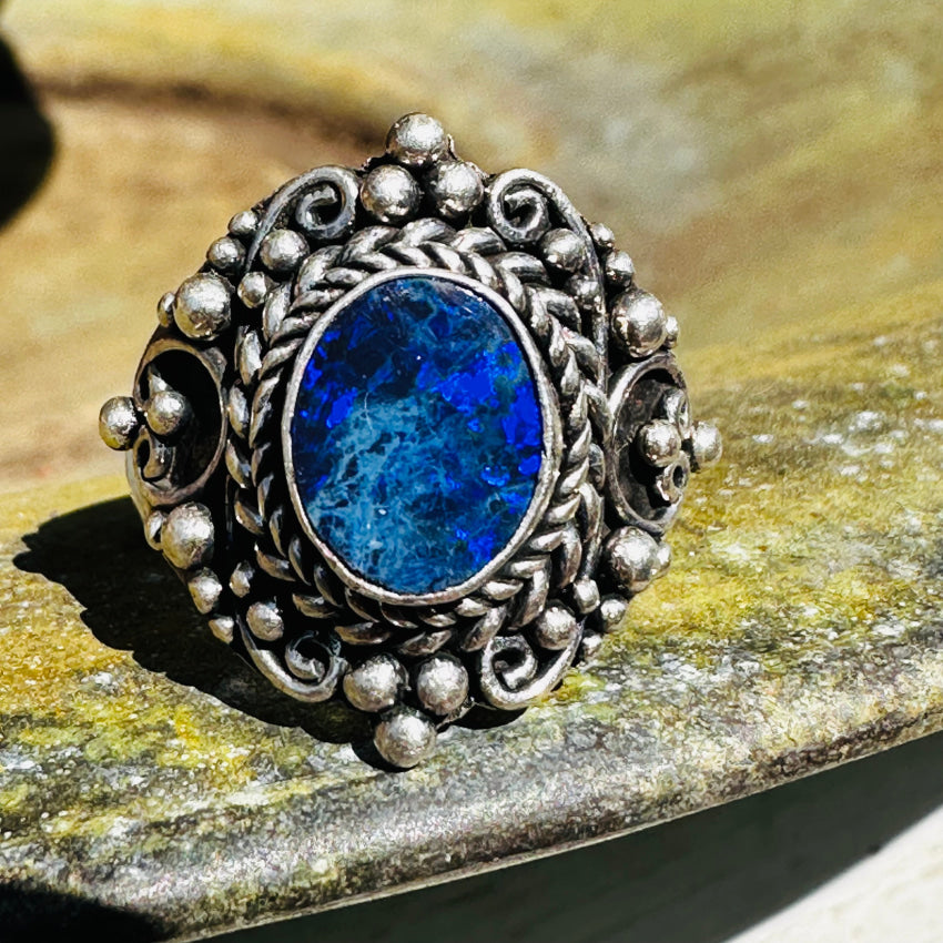 Sterling Silver & Black Opal Ring Size 5.75 Ring