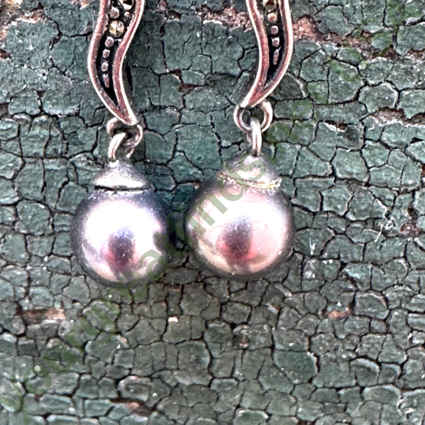 Sterling Silver Black Pearl Marcasite Pierced Post Earrings Earrings